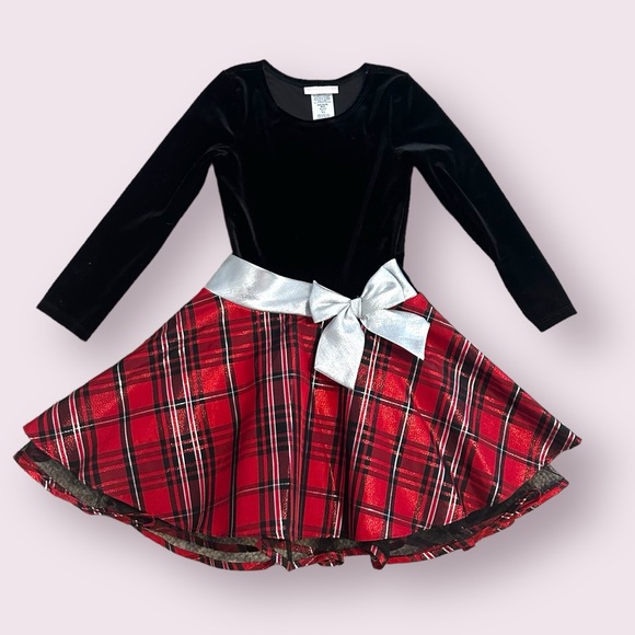 Girls Christmas Plaid Dress Bonnie Jean Holiday Dress BONNIE JEAN Girl's 7  Velvet & Plaid Taffeta Drop Waist Silver Bow Dress NWT Bonnie Jean  Christmas Dresses For Girls Red And Black Dress